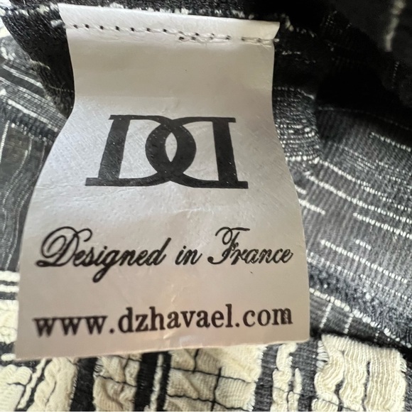 DZHAVAEL COUTURE Black Tan Stripe Detachable Cowl Neck Dress Size L - Picture 15 of 16